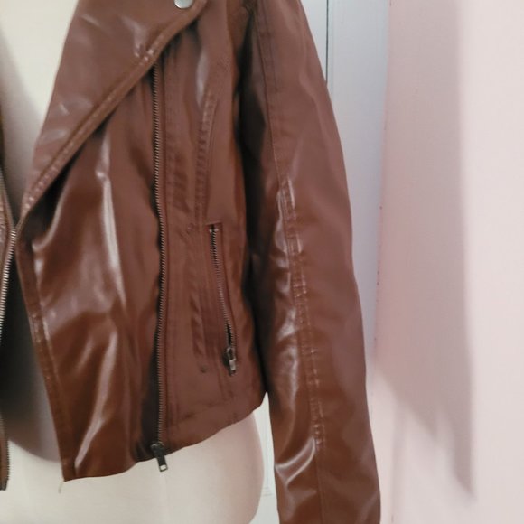 LA Redoute Collections Brown Leather Jacket Size 6 - Picture 3 of 11